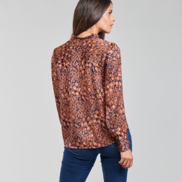 Anthropologie See U Soon Orange Navy Blue Splotch Animal Print Blouse - Size S - Picture 2 of 12